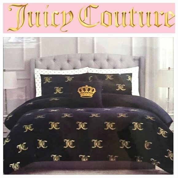 Juicy Couture Home Gold Foil JC Logo 8-PC Printed Queen Bed Set - Picture 1 of 6